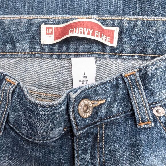GAP Curvy Flare Blue Jeans Women's 4 Distressed Cotton Bootcut Bell Bottom Pants - Picture 4 of 7